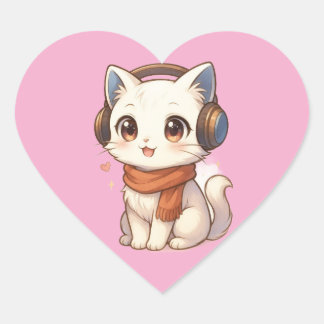 Adesivo Coração Gatinho Kawaii Gatinho, em Pia Rosa