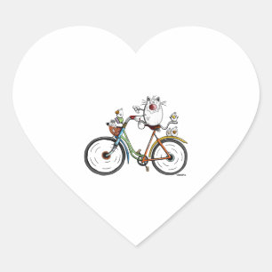Adesivo Coração Gato anda de bicicleta colorida - Gatos - Presente