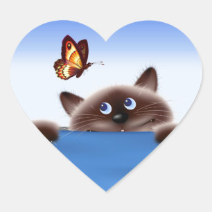 Adesivo Coração Gato & borboleta