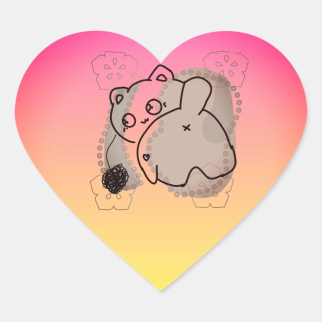 Adesivo Coração Gato Brincalhão com Linha (Frente)