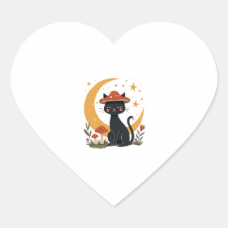 Adesivo Coração Gato Chapéu de Cogumelo Cottagecore Gatinho Mulher