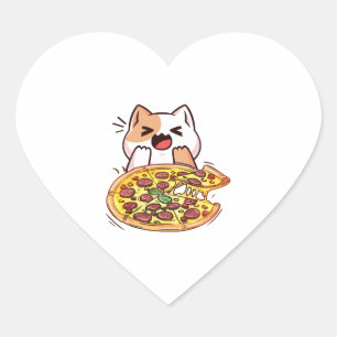 Adesivo Coração Gato Comendo Pizza