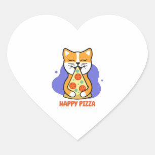 Adesivo Coração Gato Comendo Pizza