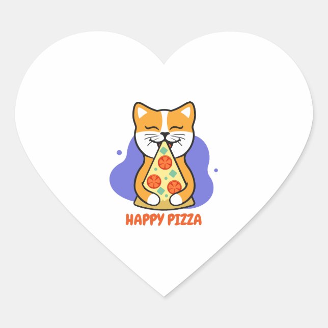 Adesivo Coração Gato Comendo Pizza (Frente)