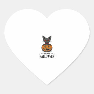 Adesivo Coração Gato de Halloween Abobora Fofo Vintage Assustador_