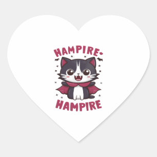 Adesivo Coração Gato de Halloween do Vampiro Kawaii