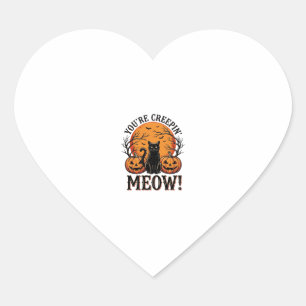 Adesivo Coração Gato de Halloween Vintage Meow Sinistro Gravação_1