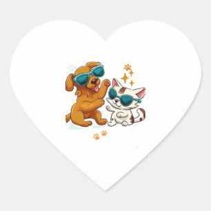 Adesivo Coração Gato e cão lindos 1