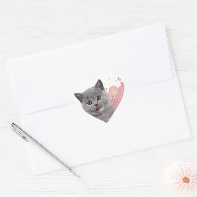 Adesivo Coração Gato fofo  (Envelope)