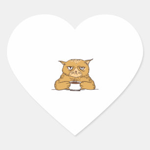 Adesivo Coração Gato Grumpy Com Café