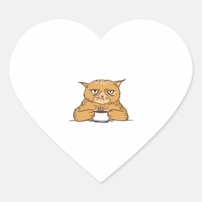 Adesivo Coração Gato Grumpy Com Café (Frente)