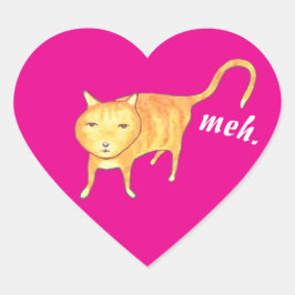 Adesivo Coração Gato Laranja Apático Fofo