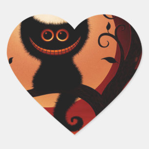 Adesivo Coração Gato Negro Sorridente de Whimsical
