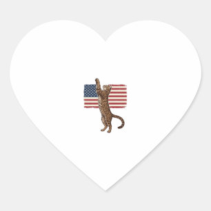 Adesivo Coração Gato Patriótico Bandeira Americana Design Vetorial
