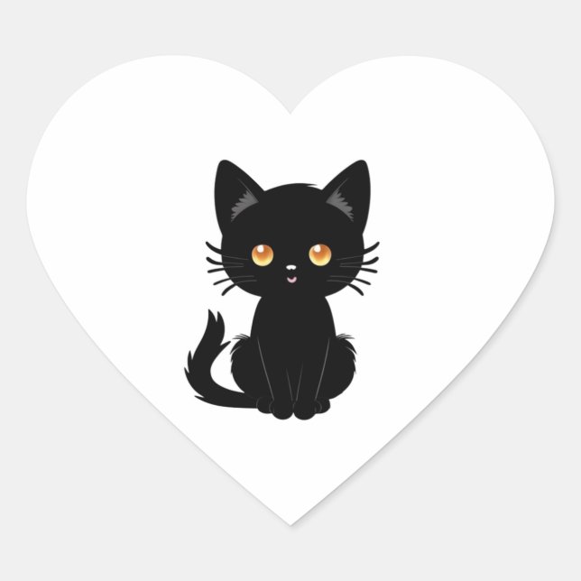 Adesivo Coração Gato preto branco 2 (Frente)