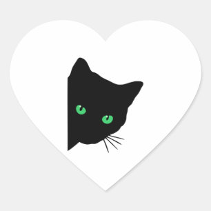 Adesivo Coração gato preto com olhos verdes
