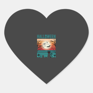 Adesivo Coração Gato Preto De Halloween Lua Cemitério Vetor Retro
