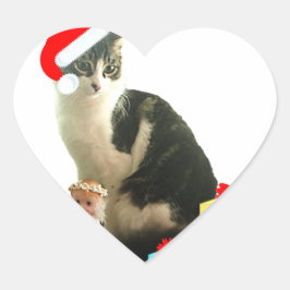 Adesivo Coração gato tabby de Natal e anjo fofo