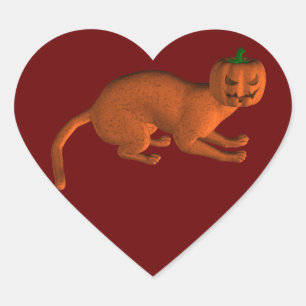 Adesivo Coração Gato Tigre de Halloween
