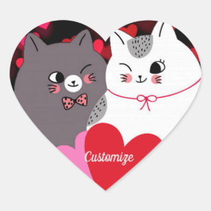 Adesivo Coração Gatos de Amor Personalizados