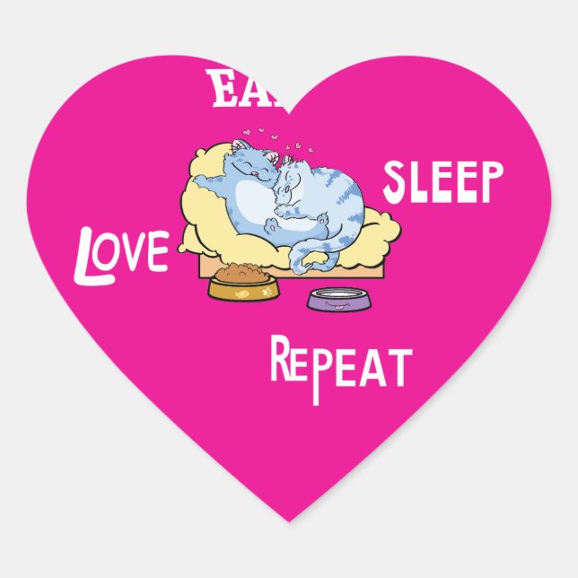 Adesivo Coração Gatos Repetitivos De Amor Comem Sleep (Frente)