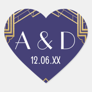 Adesivo Coração Gatsby Art Deco Heart Stickers Label Dourado