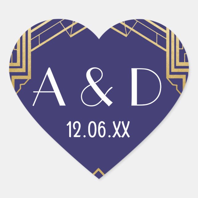 Adesivo Coração Gatsby Art Deco Heart Stickers Label Dourado (Frente)