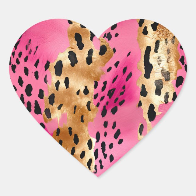 Adesivo Coração Gelado Dourado Rosa, Abstrato de Impressão Leopard (Frente)