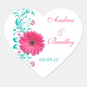 Adesivo Coração Gérber Cor-de-rosa Turquesa Envelope Floral Selo
