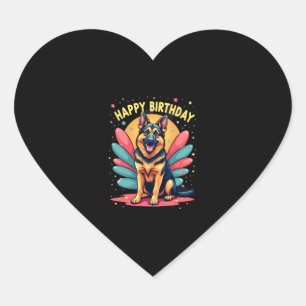 Adesivo Coração German shepherd Cachorro Feliz Festa de Aniversári