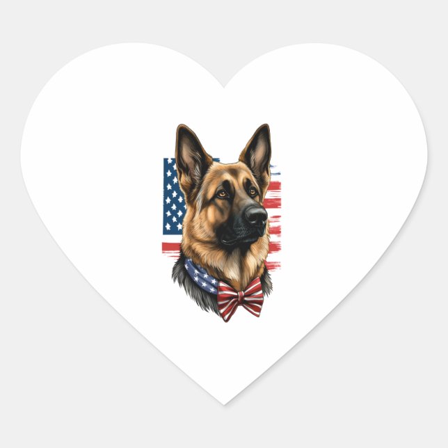 Adesivo Coração German shepherd com bandeira americana (Frente)