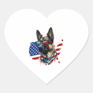 Adesivo Coração German shepherd com bandeira americana Eu adoro ca