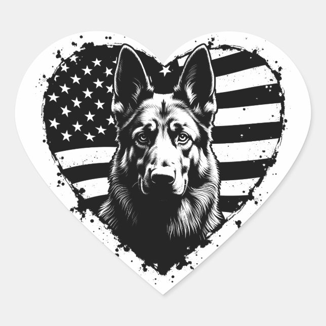 Adesivo Coração German shepherd Dog USA American Flag 4 De Julho (Frente)