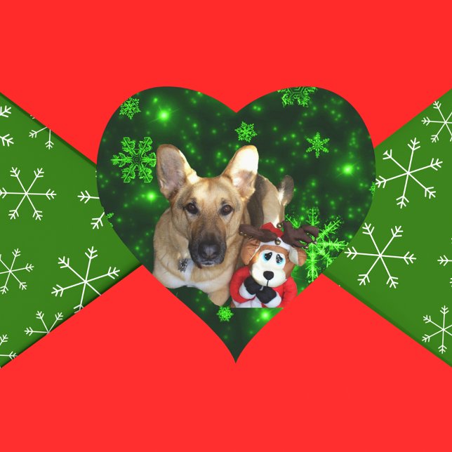 Adesivo Coração German shepherd, Toy Reindeer, Flocos de Neve Verd (German Shepherd, Toy Reindeer, Green Snowflakes Heart Sticker)