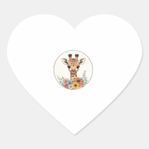 Adesivo Coração Girafa Adorável Com Flores