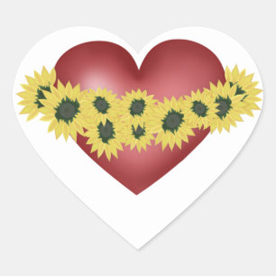 Adesivo Coração Girassóis e coração. Amor e flores. Vinheta