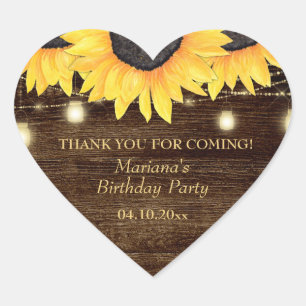 Adesivo Coração Girassol Country no Coração de Madeira para Aniver