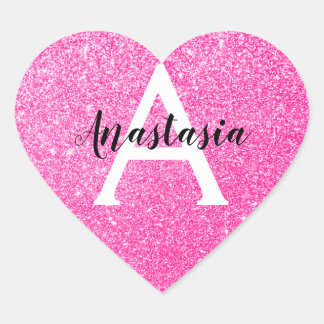 Adesivo Coração Girly Glam Rosa Brilhante Brilho Monograma Nome