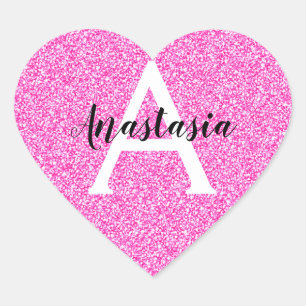 Adesivo Coração Girly Glam Rosa Choque Brilho Brilhos Monograma No