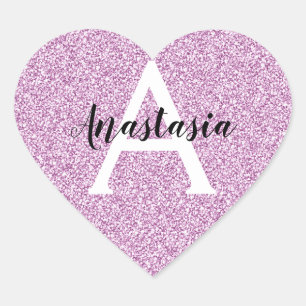 Adesivo Coração Girly Glam Roxo Brilho Monograma Nome