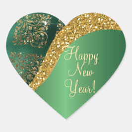 Adesivo Coração Glam Dourado Brilho Metálico Verde Festivo