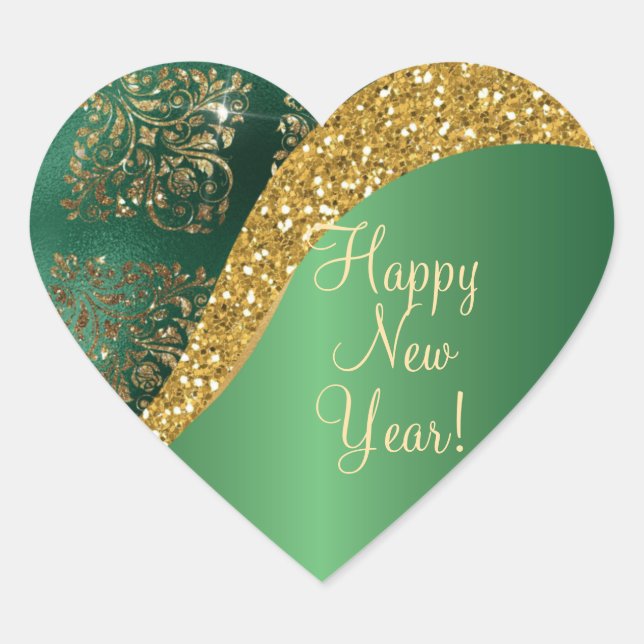 Adesivo Coração Glam Dourado Brilho Metálico Verde Festivo (Frente)