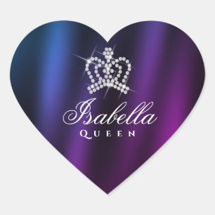 Adesivo Coração Glamor Brilhante Coroa Azul Roxo