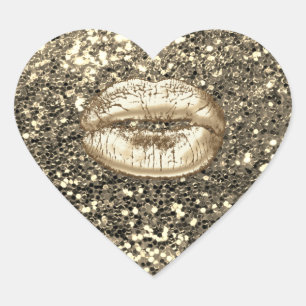 Adesivo Coração Glitter Dourado Obrigado Beije Lábios Metálicos