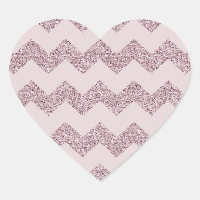 Adesivo Coração Glitter Faux Chevron Rosa (Frente)