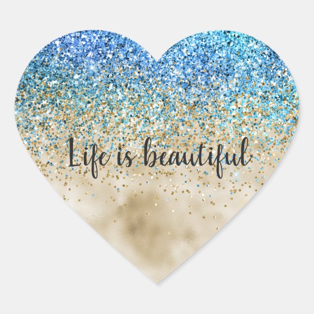 Adesivo Coração Glitter Roxo Dourado Aqua (Frente)