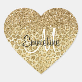 Adesivo Coração Glitzy Glam Dourado Glitter Leopard Imprima Monogr
