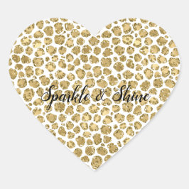 Adesivo Coração Glitzy Glam Dourado White Gliter Impressão Leopard