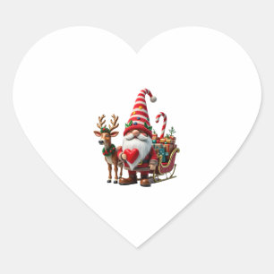 Adesivo Coração Gnome da Luz de Natal Papai Noel Montado no Trenó