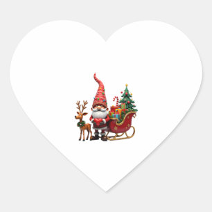 Adesivo Coração Gnome da Luz de Natal Papai Noel Montado no Trenó